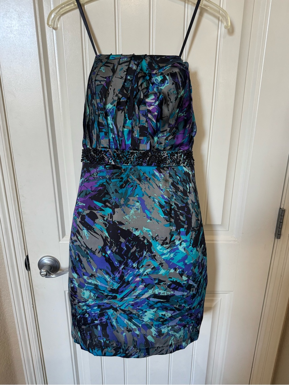 BCBGeneration Teal, Purple & Black Spaghetti-Strap Mini Dress